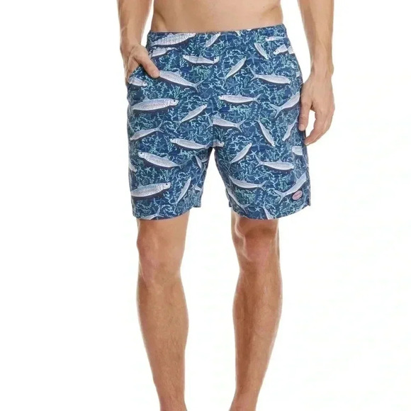 Vineyard Vinces Men's Tropical Tarpon Chappy Trunks Small Swim Blue Fish Sm S - Picture 3 of 11